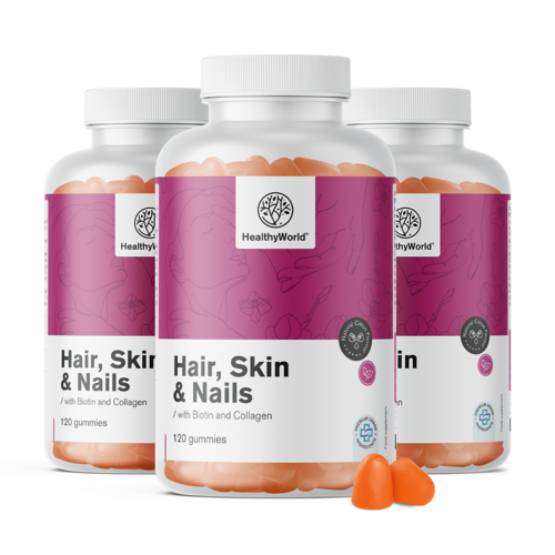 3x Hair, Skin & Nails - Bomboane gumate pentru păr, piele și unghii, total 360 de bomboane gumate