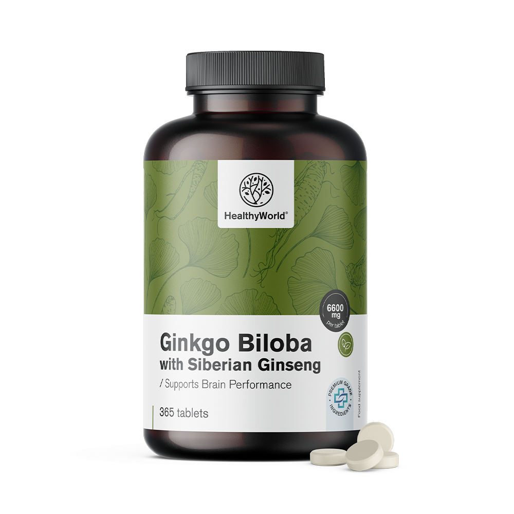 Ginko biloba cu ginseng siberian sub formă de tablete.