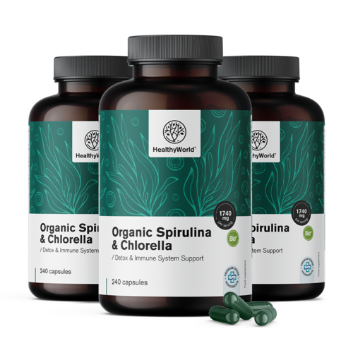 3x Spirulină și chlorella 1740 mg, total 720 de capsule