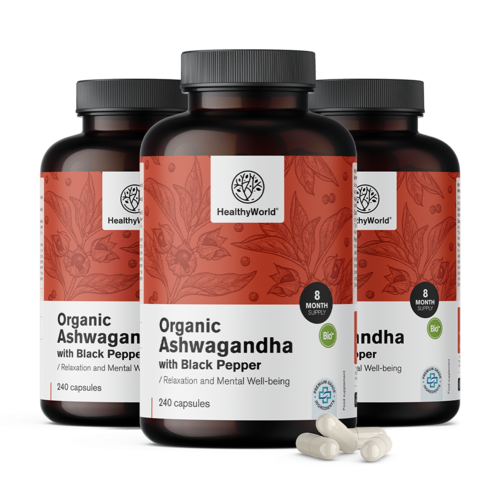 3x BIO Ashwagandha cu piper negru, total 720 de capsule