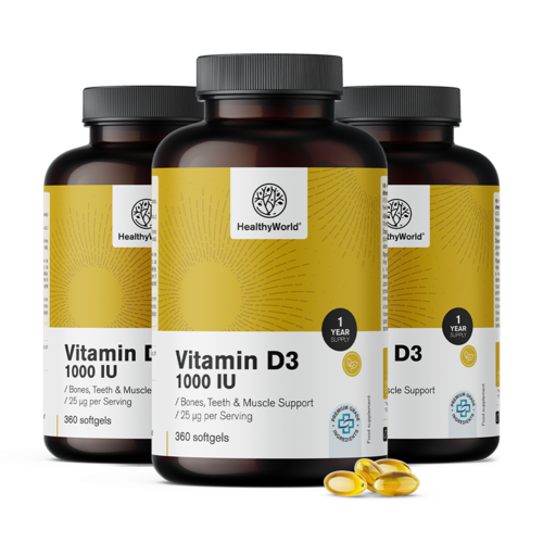 3x Vitamina D3 1000 UI, total 1080 de capsule moi